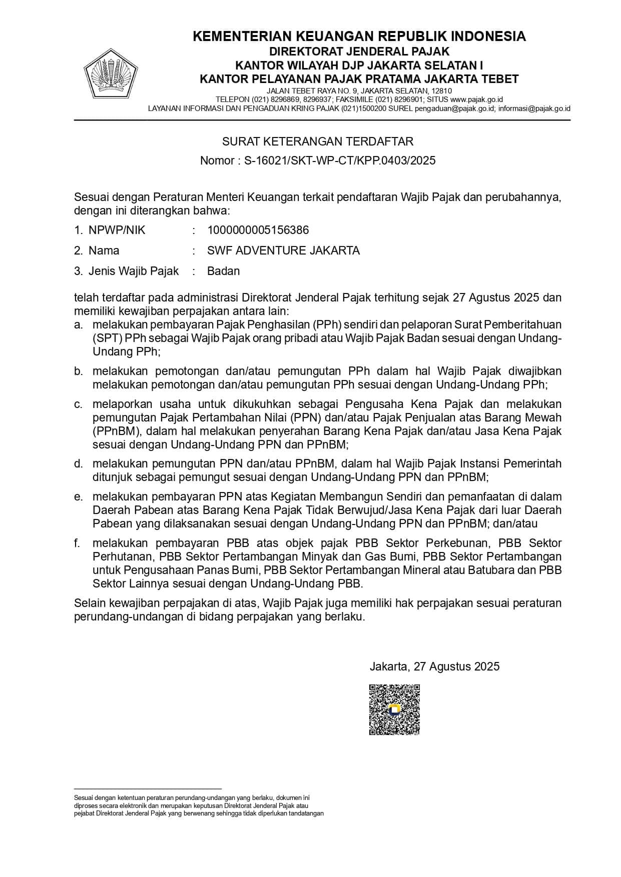 Surat Keterangan Terdaftar