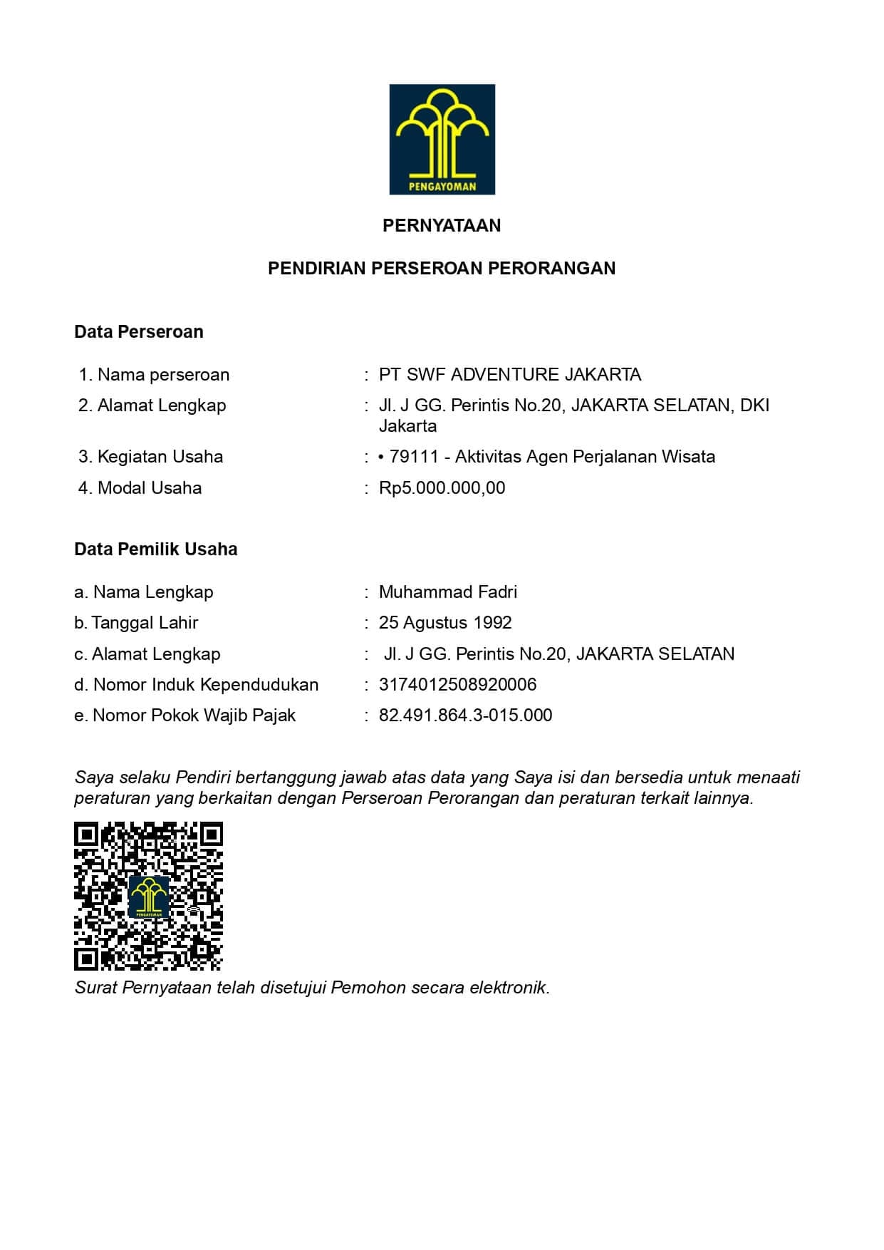 Surat Pernyataan Pendirian